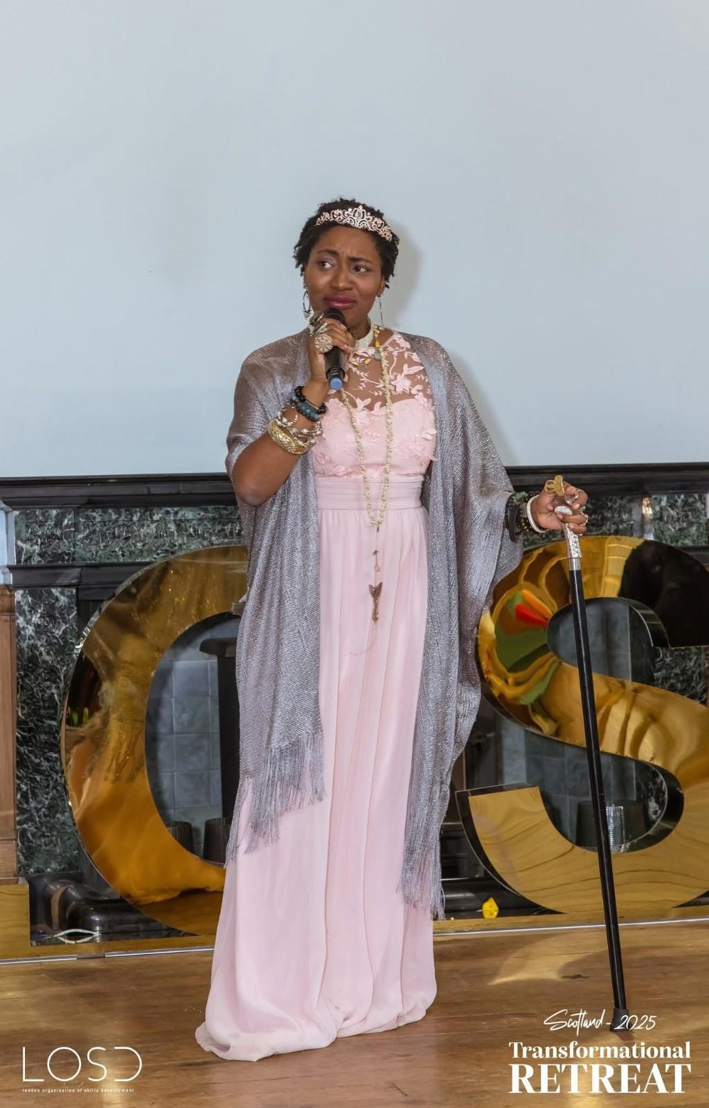 Portrait of Madame Kapuscinska, artist and cultural visionary blending music, storytelling, and global influence