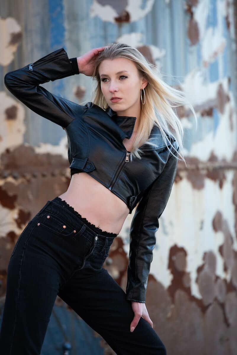Nina Samira Brooklyn street style wearing black leather jacket urban fashion editorial portrait