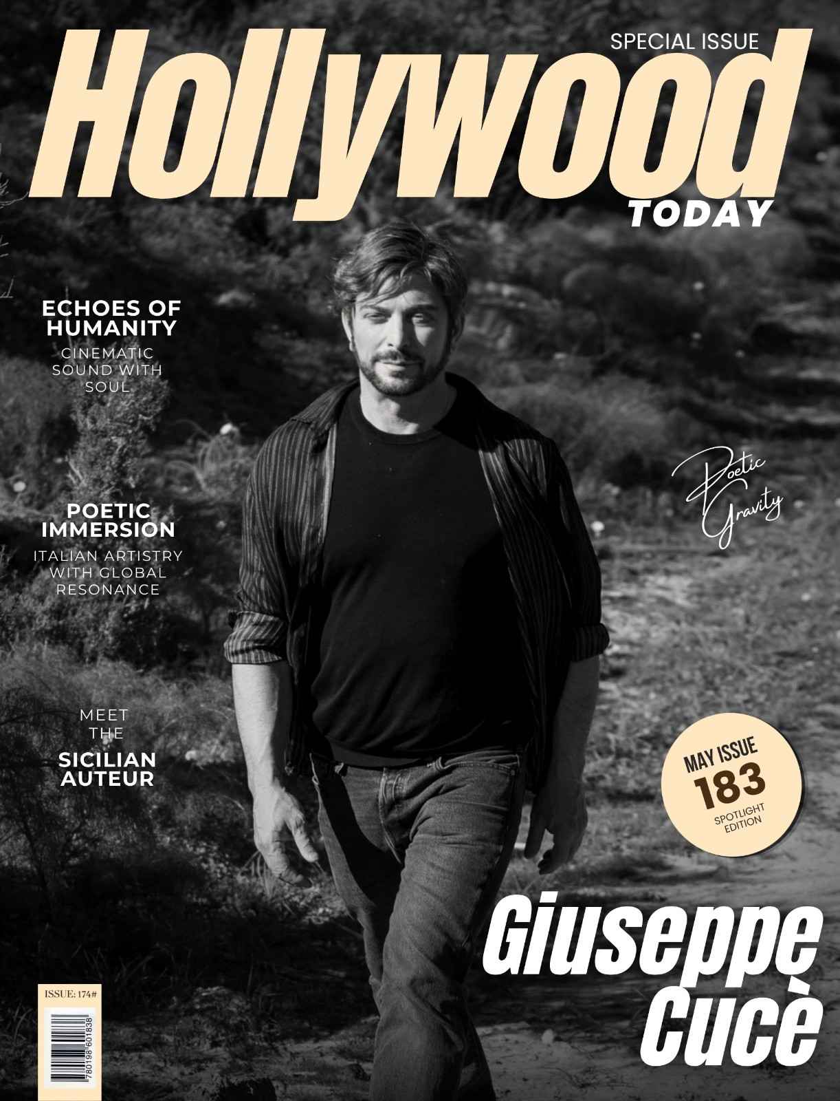 Giuseppe Cucè featured on Hollywood Today magazine cover highlighting cinematic Italian songwriting and modern European artistry