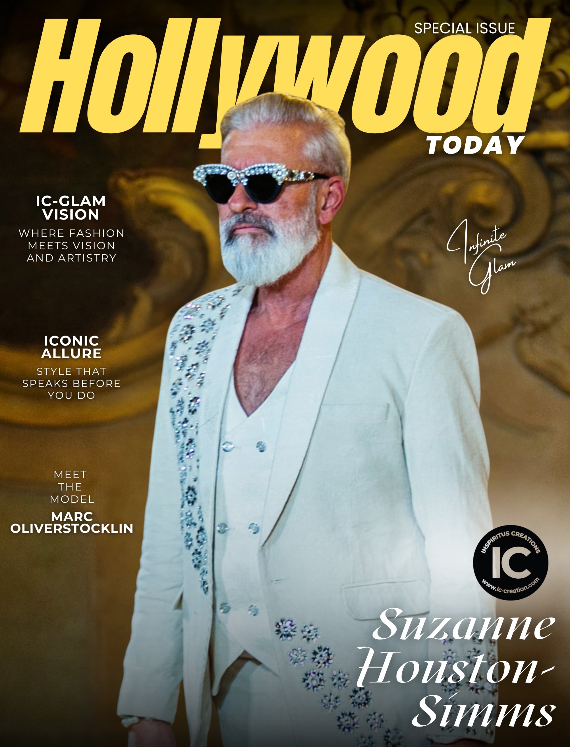 IC-Glam luxury crystal sunglasses showcased at Milan Fashion Week with model Iry Dobri wearing Waletty designer fashion